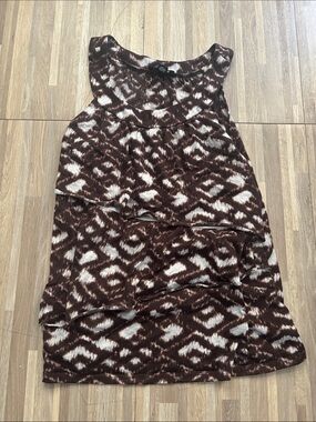 AB Studio Brown and Cream Patterned Sleeveless Blouse